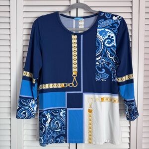 J.McLaughlin Catalina Cloth Equestrian Nautica Chain Top Paisley Blue Large